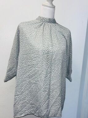 High-Neck Grey Printed Women's Blouse